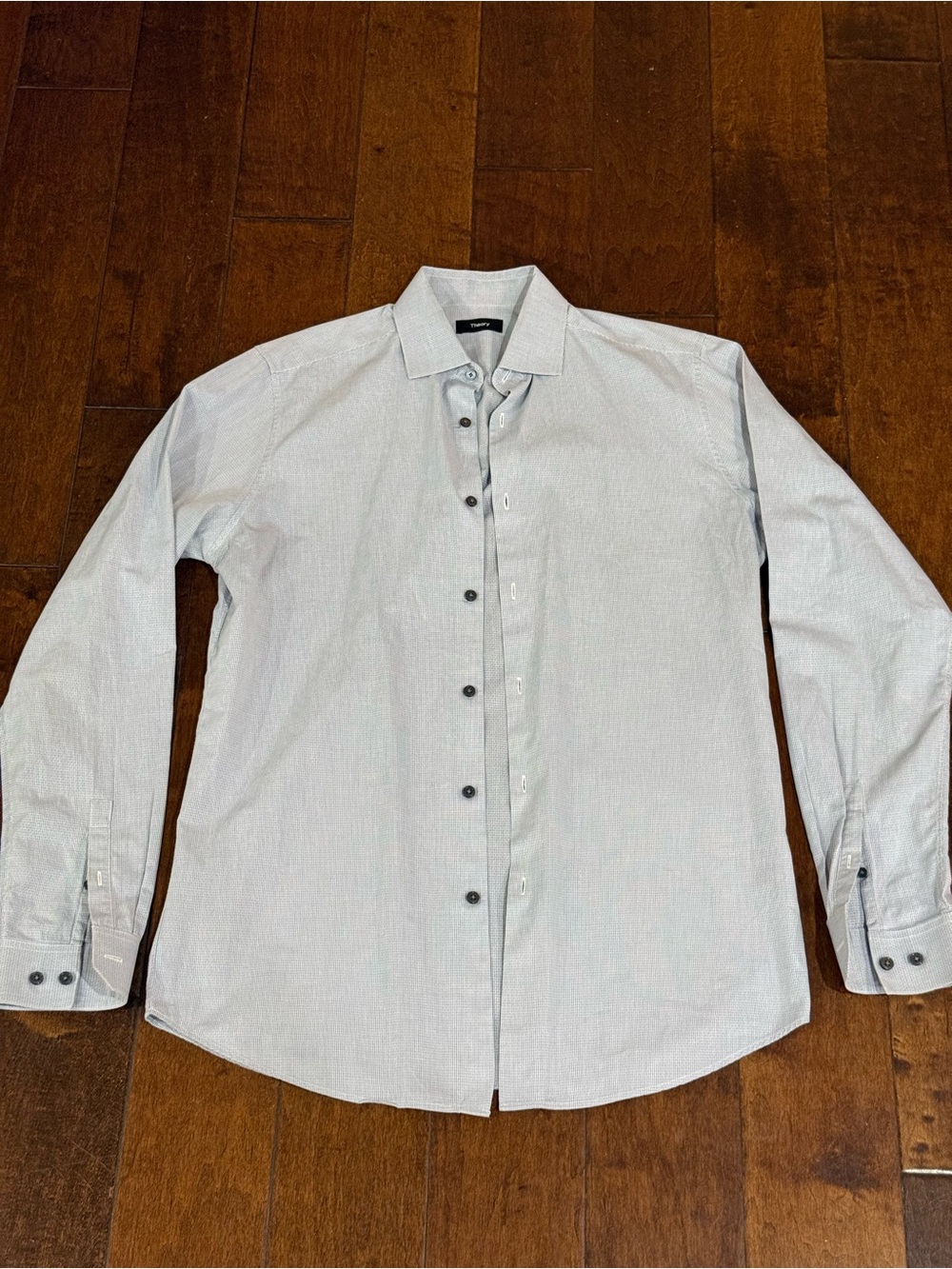 Theory Men's Dover Grid Light Blue Button-Up Dress Shirt - Large Dobby
